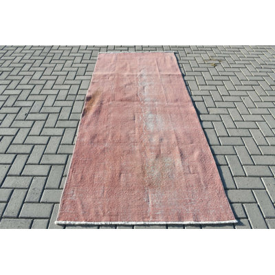 Tapis turc rétro tissé à la main en rose idéal pour le plancher ou la chambre à coucher