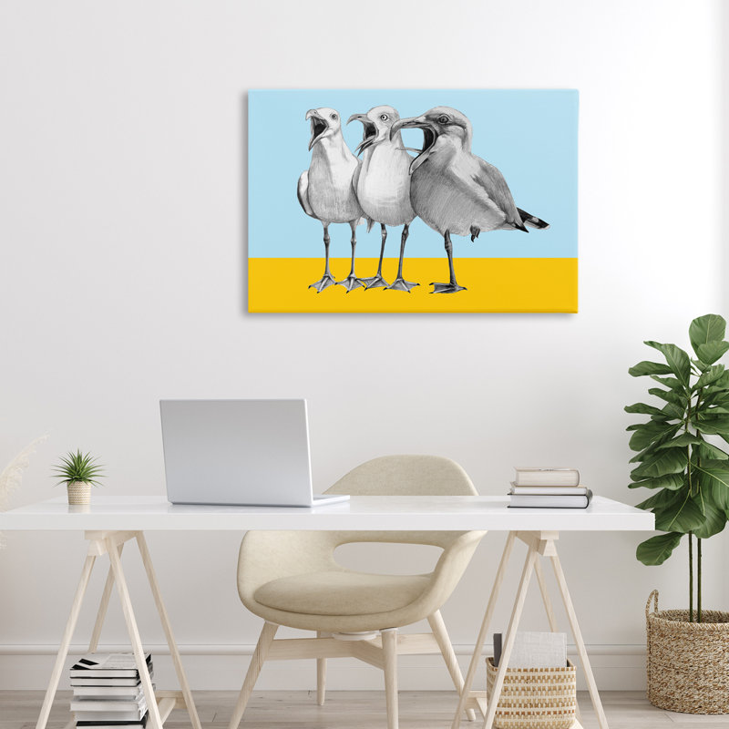 Mouettes avec toile aux teintes bloquées, design par Violeta Vollmer, H 20 po x l 30 po