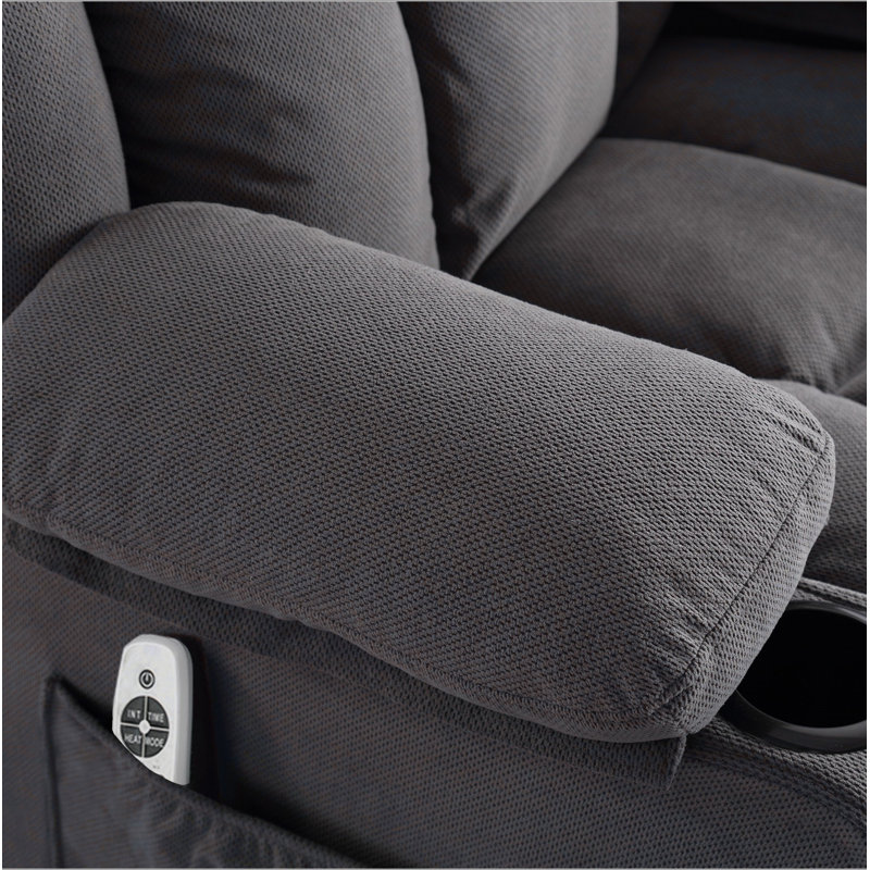 Swinging Recliner Massage Heated Sofa, With USB And 2 Cup Holders In Side Pockets, Gray