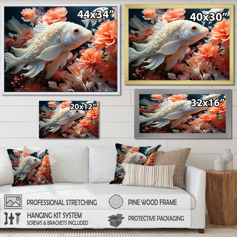 «White Pufferfish Elegance» sur toile imprimée, H 12 po x l 20 po x P 1 po, Toile tendue