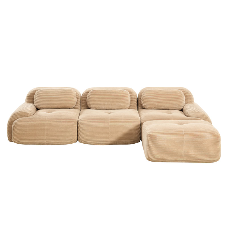 Camel 3 - siège modulaire avec base antidérapante, tissu velours côtelé, multi-angle réglable, éponge 32d, sans assemblage pour la détente du salon en forme de L ergonomique, conception courbée