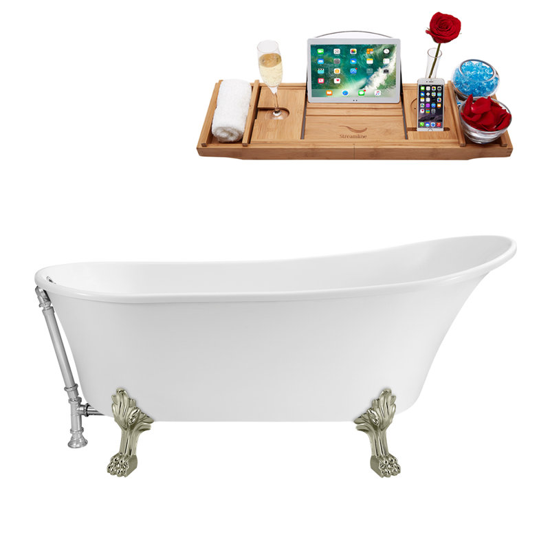 1699.3mm x 800.1mm Soaking Acrylic Bathtub, Brushed Nickel, Polished Chrome
