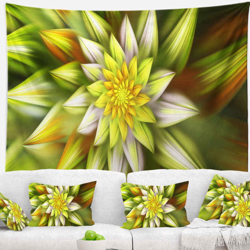 Tapisserie fleur jaune fractale floral, H 78 po x l 92 po