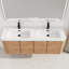Meuble-lavabo mural moderne en bois naturel 60 po style Mid-Century