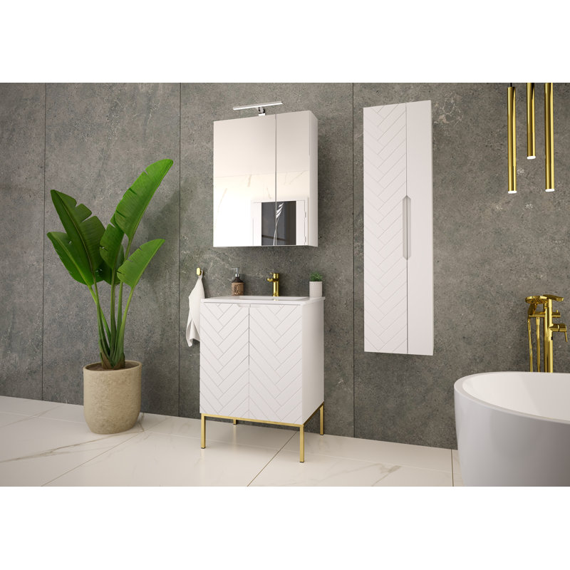 Rigdel Washbasin Cabinet 60, White/Gold