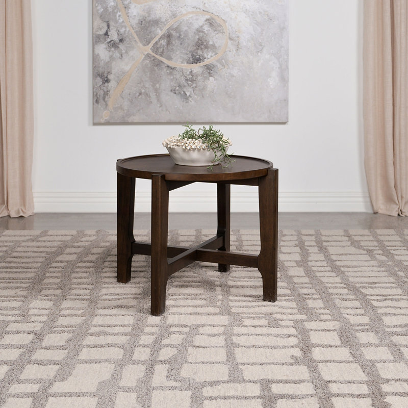 Round Solid Wood End Table, Dark Brown