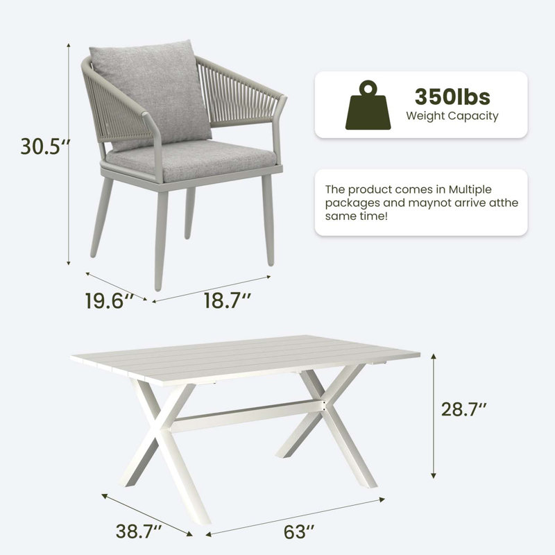 Rectangular Outdoor Dining Set With Cushions, 12 Pcs: 2 Tables, 10 Chairs, Light Grey Cushion/White Frame