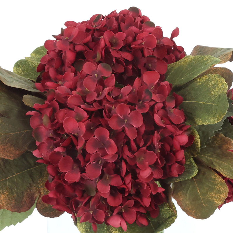 Fall Centerpiece with Hydrangeas and Fig Leaves