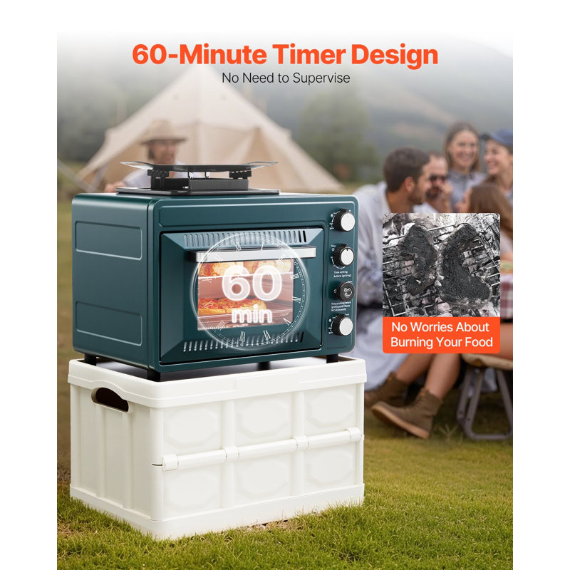 Four d'extérieur, cuisinière à gaz portative 2-en-1 combinée, foyer réglable, minuterie de 60 minutes, coupe-vent, avec grille de barbecue et plateau de rôtissage, pour l'équipement de camping