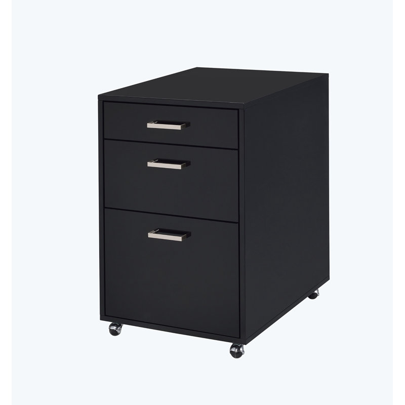 Beonka Handela 3-Drawer File Cabinet With Casters, High Gloss, Black
