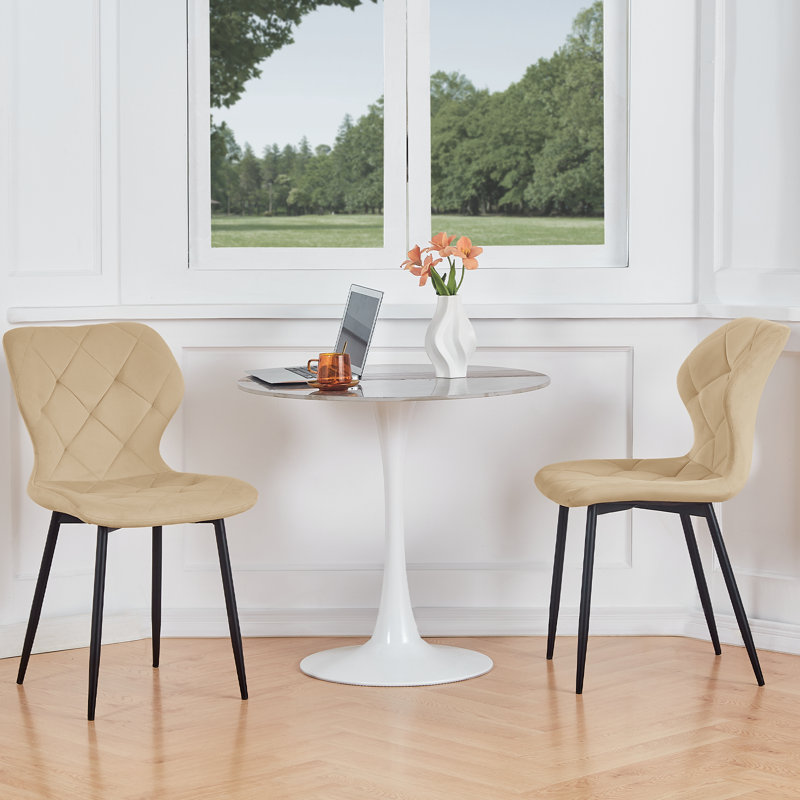 Upholstered Armless Dining Chair With Wraparound Backrest, Velvet Beige