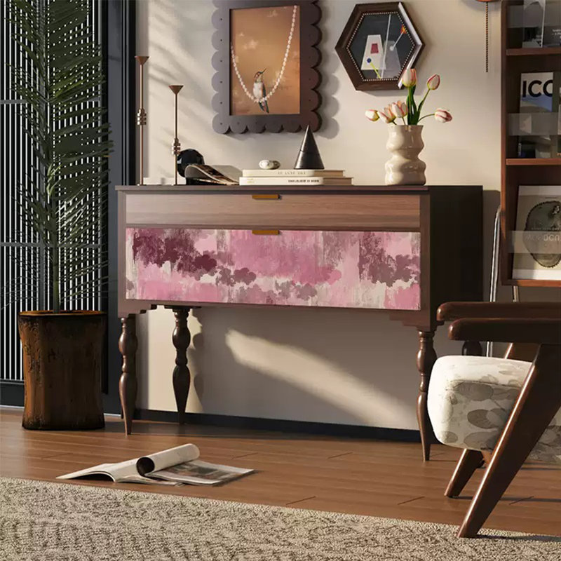 Console rétro avec tiroirs, Brun