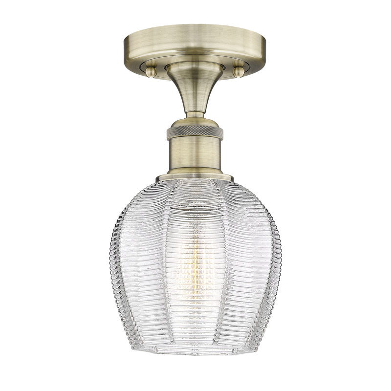 Plafonnier semi-encastré en verre Catie, Laiton antique, Transparent