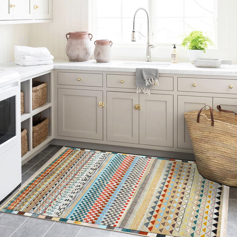 Tapis décoratif moderne multicolore à motifs détaillés de la collection Barcelona, Rectangle 3 pi 11,24 po x 5 pi 10,87 po