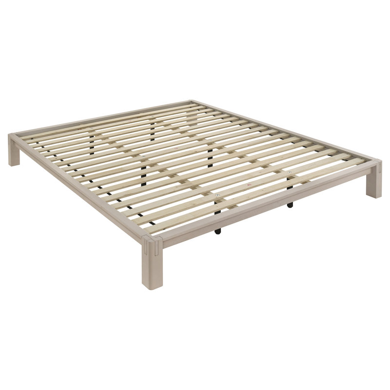 Lit plateforme en bois blanc Gislen Eastern King facile à monter, Très grand lit Eastern, White
