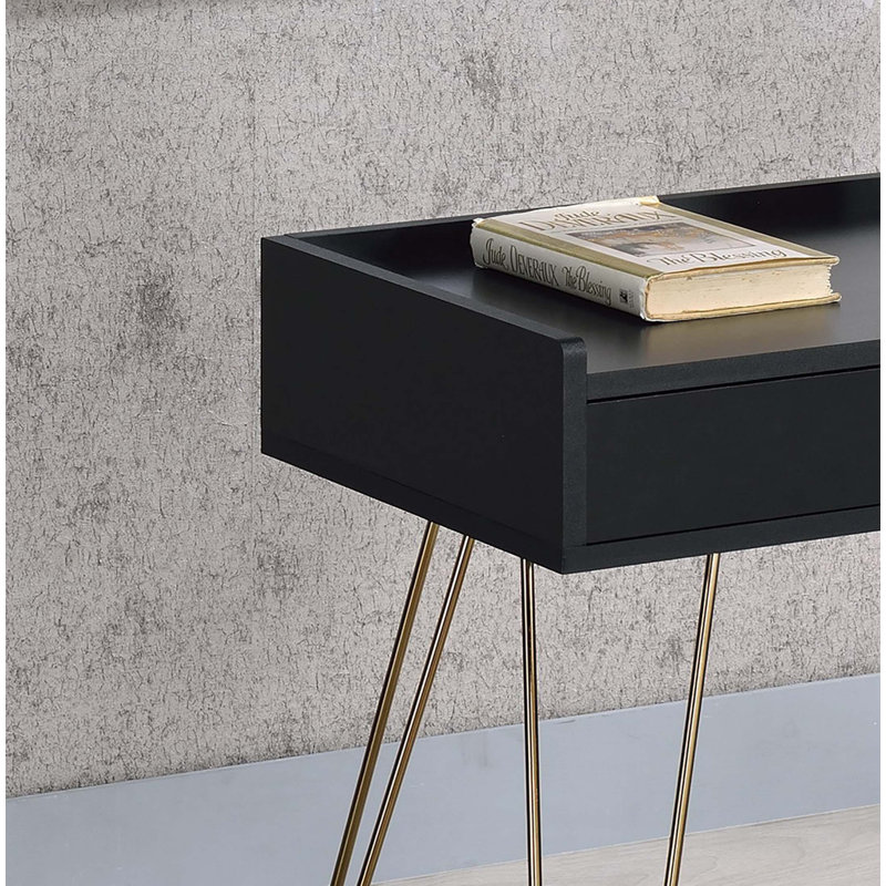 Table d'appoint 23,5 po Mid-Century Allen noire avec pieds en épingle à cheveux en cuivre