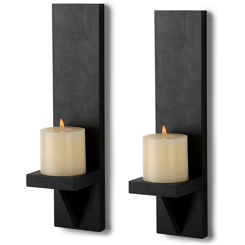 Set of 2 Wooden Wall Candle Sconces Rustic Wall Mount