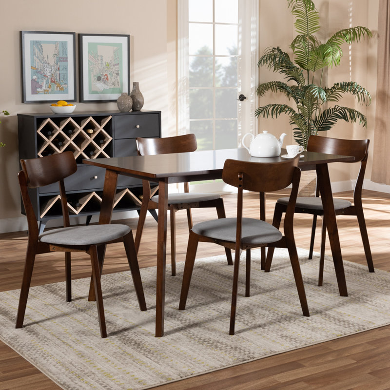 Chartez 5-Pc Dining Set in Light Grey Fabric and Walnut Finish, 31.5'' H X 19.3'' W X 20.1'' D, Light Gray