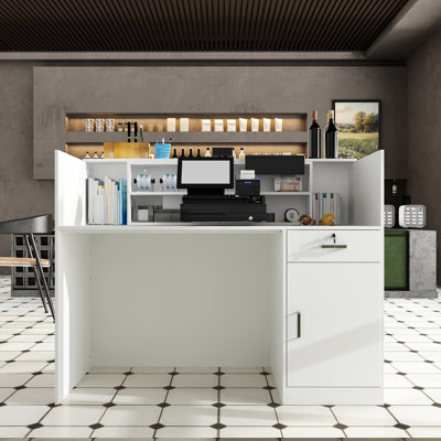 Rectangle Manufactured Wood Reception Desk with Filing Cabinet