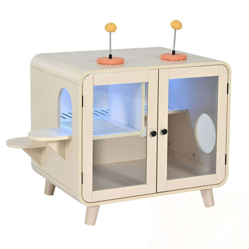 Ishaanvi Enclosure with LED Light and 2 Glass Doors, Beige