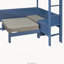Lit mezzanine double en bois avec bureau, tablette de rangement de chevet, canapé et lumière, bleu marine-129680970