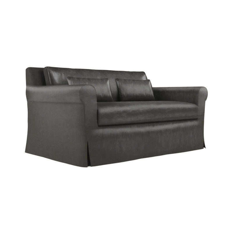 Causeuse à accoudoirs arrondis Ludlow, Cuir rétro graphite, H 34 po x l 60 po x P 42 po, Ébène
