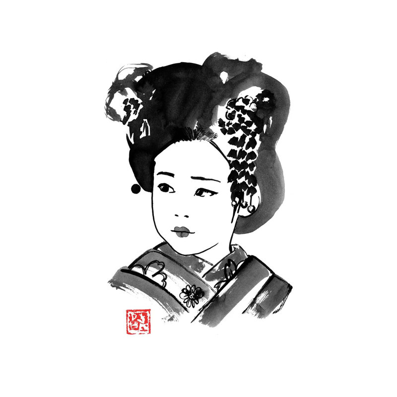 Petite Japonaise 1 Piece Painting on Canvas, 30.48 cm H x 45.72 cm W, Wrapped Canvas