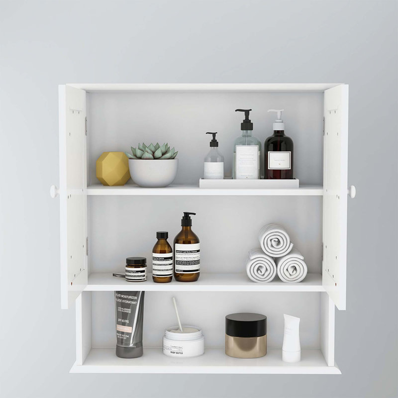 Armoire murale de salle de bain avec portes et tablettes à miroir Doule