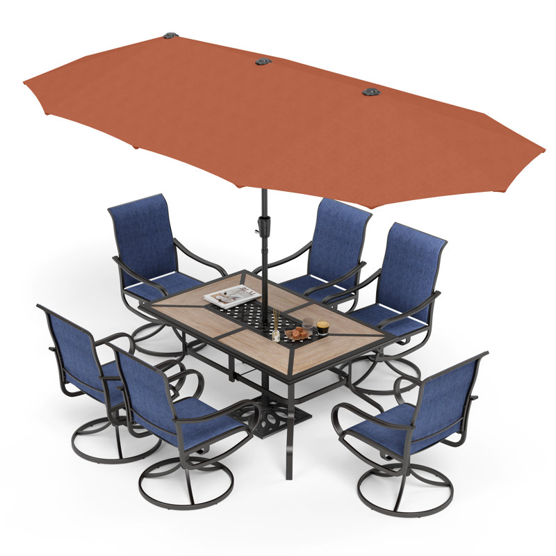 8 ensembles de salle à manger d'extérieur avec parasol 8 pièces, Rouge, Bleu