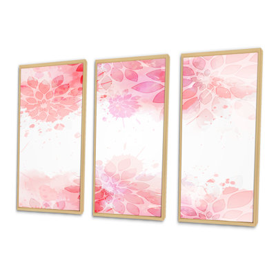 Abstrait fleurs roses éclaboussures II - ensemble d'art moderne sur toile encadrée moderne de 3