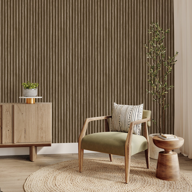 Fluted Wood Effect Wallpaper, Walnut