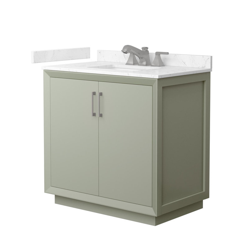 Strada 36" Freestanding Single Bathroom Vanity with Cultured Marble Top, Brushed Nickel, Green