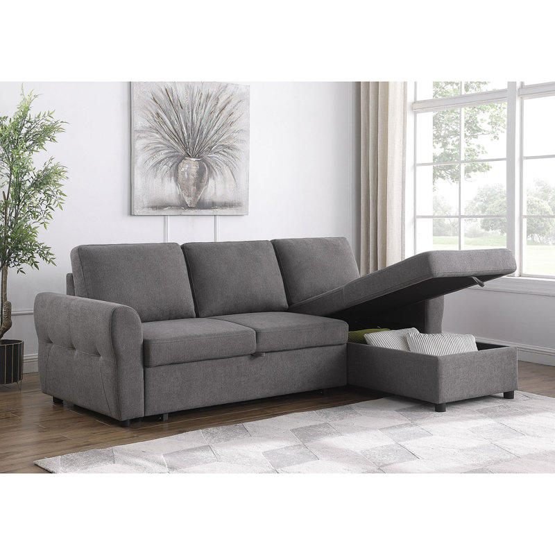 Kenna Sleeper Sofa Sectional With Storage, Gray Fabric