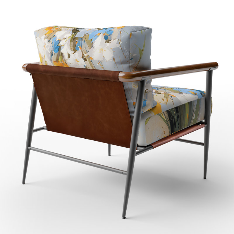 Briele - Fauteuil d'appoint rembourré à motif floral blanc et vert, Noir, noir, noir, noir