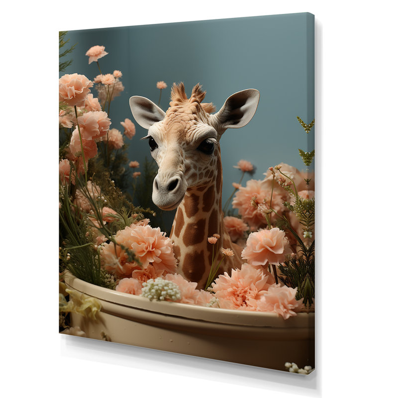 Floral, girafe et salle de bain - Art mural de salle de bain, H 32 po x l 24 po x P 1 po