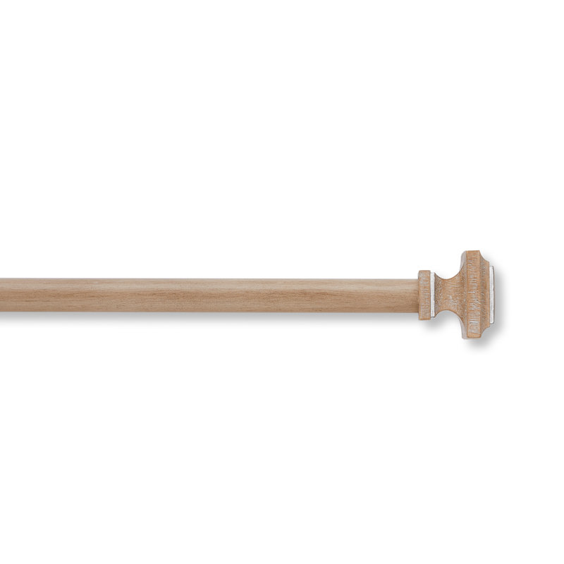Weathered Oak Farmhouse Adjustable Curtain Rod Set with Square Finials