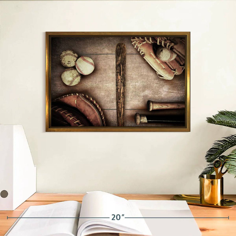 Thème du baseball, Cadre flottant doré, 13 po x 9 po