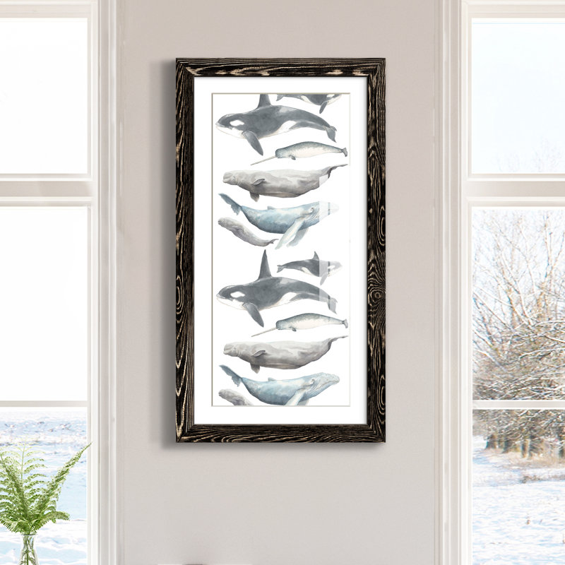 Watercolor Whale Collection B - Reproduction d'art graphique sur papier encadré, Toile avec cadre noir