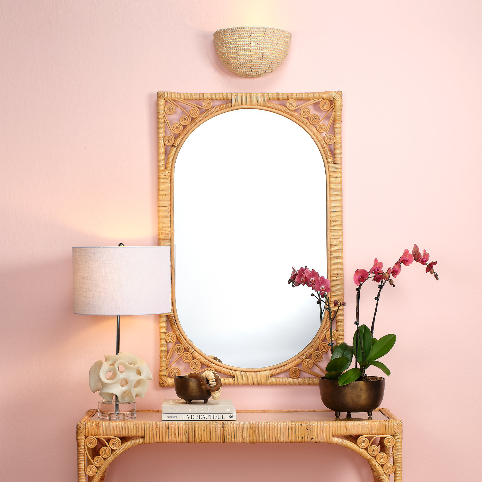 Barnacle Solid Wood Flush Mounted Wall Sconce, Beige, Beige