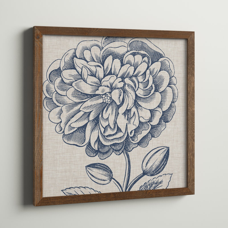 Indigo floral sur lin III - Toile encadrée de qualité supérieure - Toile encadrée de qualité supérieure - reproduction de cadre photo