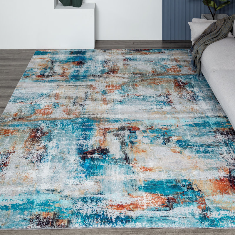 Abstract Area Rug in Blue, Rectangle 8'6" x 11'6"
