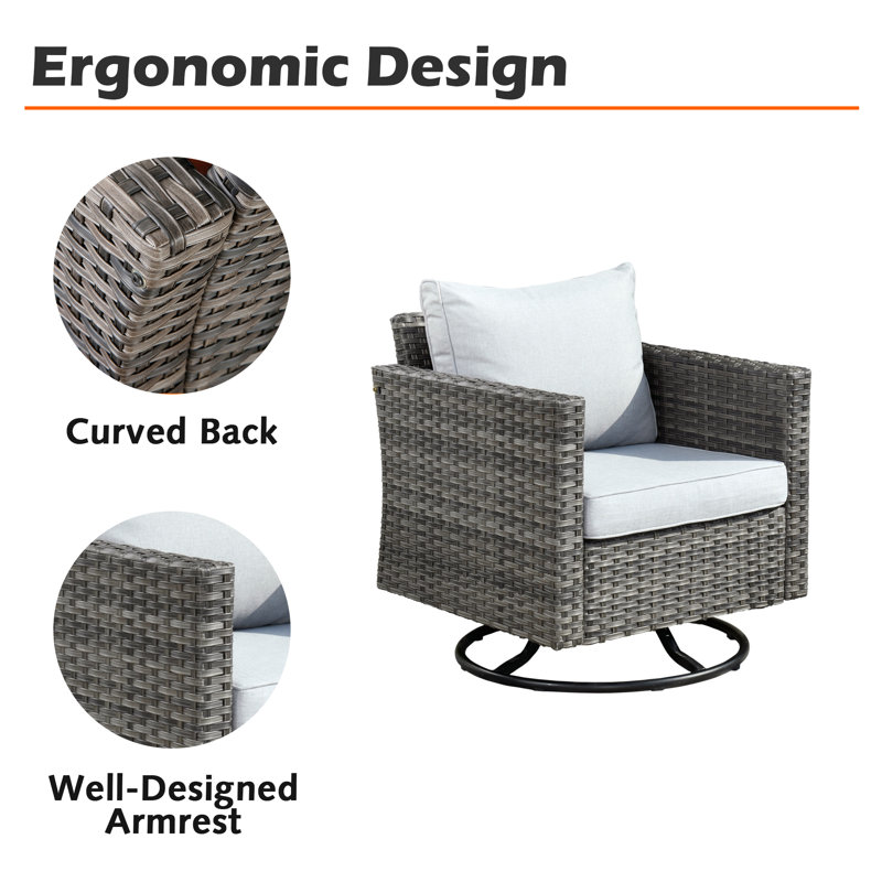 Osorio Swivel Wicker Outdoor Lounge Chair, Gray