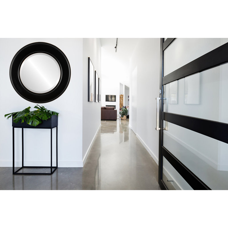 Woodley Wood Wall Mirror, Matte Black, 21" H x 21" W