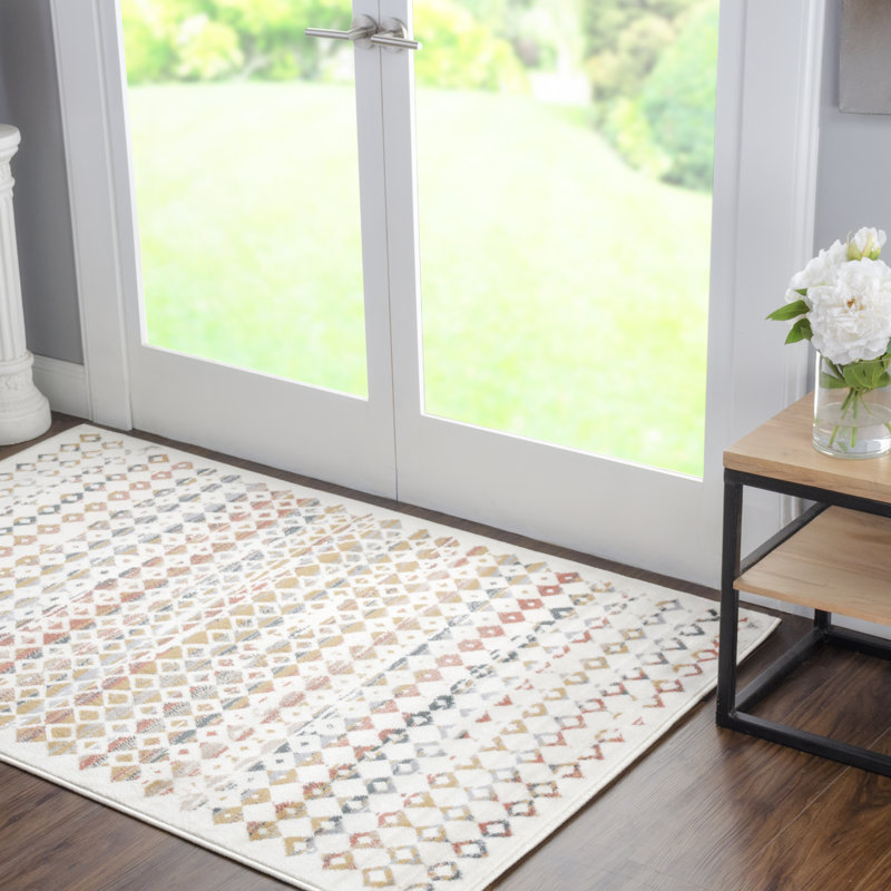Jabriah Abstract Geometric Diamonds Polypropylene Indoor Area Rug with Jute Backing, Rectangle 4' x 6'