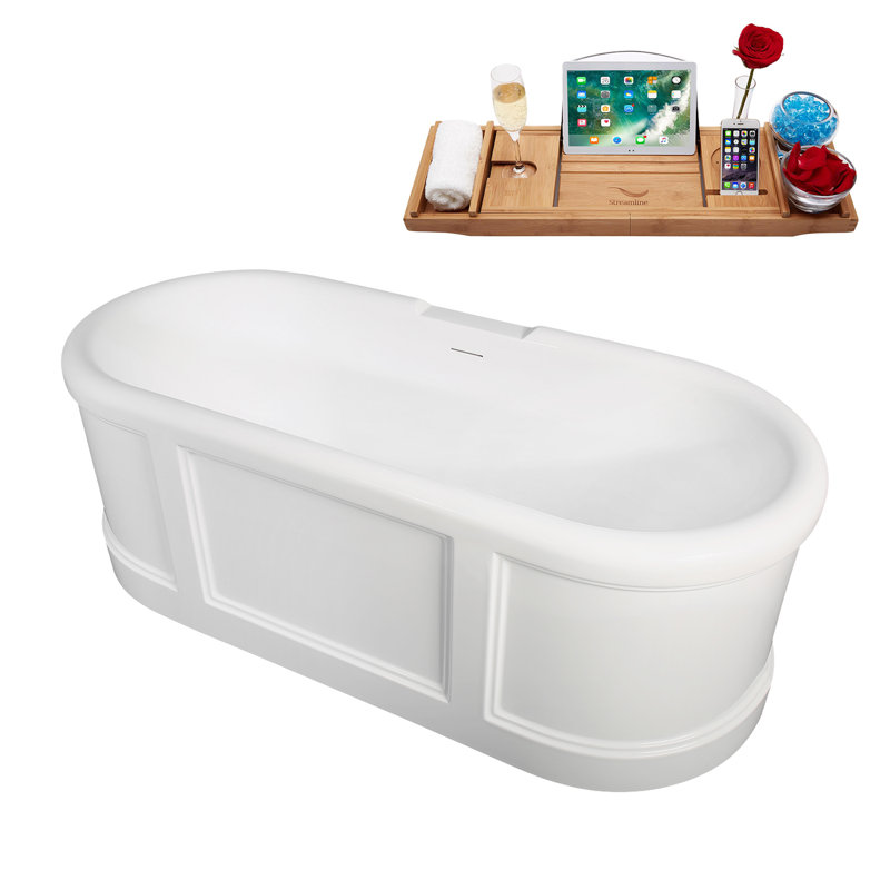 Baignoire autoportante 67 "avec drain interne Streamline, Blanc lustré