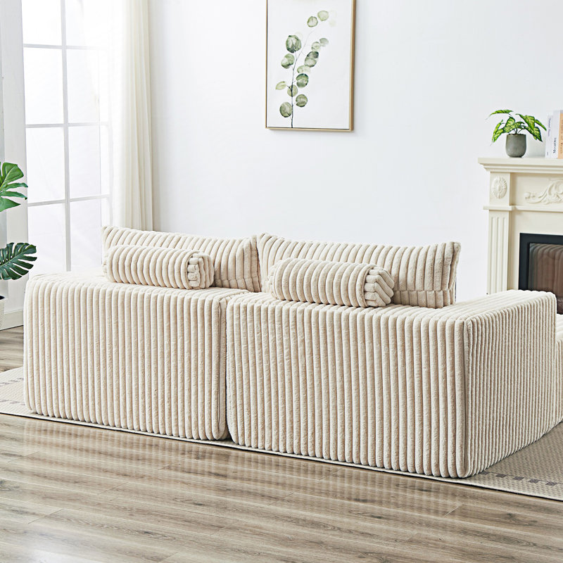 Méridienne surdimensionnée de 87 po, sans assemblage requis, Velours côtelé beige