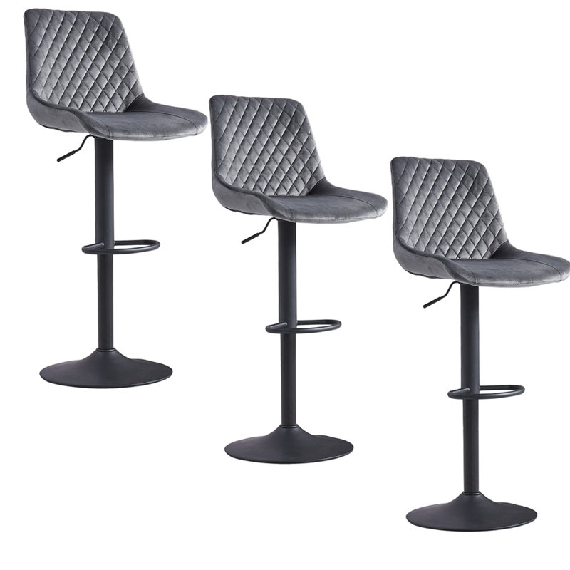 Aaminah Swivel Adjustable Height Velvet Bar Stool, Grey