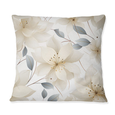 Élégant motif floral ivoire - Coussin décoratif à imprimé floral