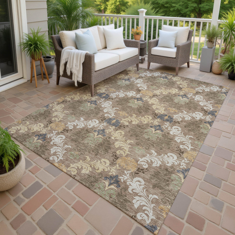 Machine Washable Indoor/Outdoor Chantille ACN2544 Damask Rug, 3' x 5', Brown