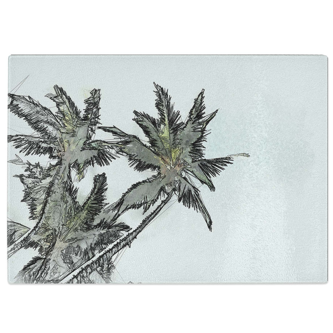 Tempered Glass Tropical Palm Trees in Abstract Chopping Board